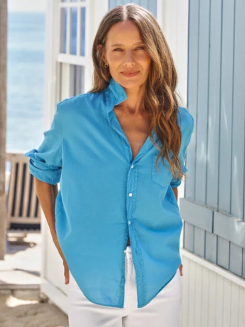 Frank & Eileen Eileen Relaxed Button Up Shirt Turquoise Size XS